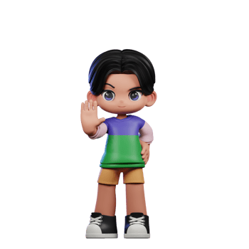 3d Cartoon Character in a Green Shirt and Yellow Shorts Doing Stop Sign Pose png