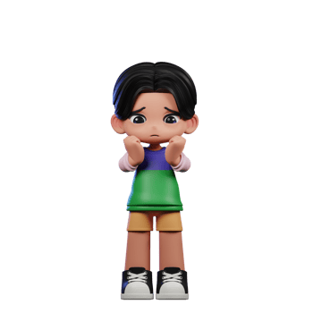 3d Cartoon Character in a Green Shirt and Yellow Shorts Worried Pose png
