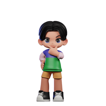 3d Cartoon Character in a Green Shirt and Yellow Shorts Curious Pose png