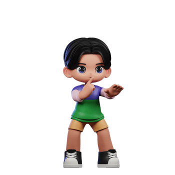 3d Cartoon Character in a Green Shirt and Yellow Shorts Shhttt Pose png
