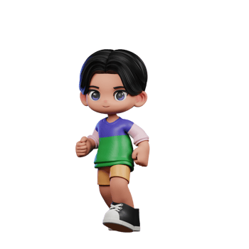 3d Cartoon Character in a Green Shirt and Yellow Shorts Walking Pose png