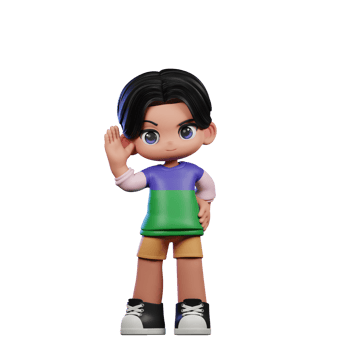 3d Cartoon Character in a Green Shirt and Yellow Shorts Greeting Pose png