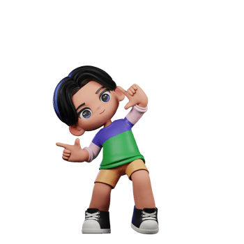 3d Cartoon Character in a Green Shirt and Yellow Shorts Pointing Right Pose png