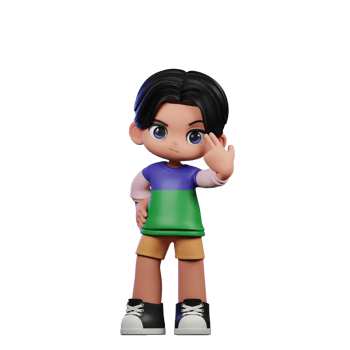3d Cartoon Character in a Green Shirt and Yellow Shorts Pointing at Him Pose png