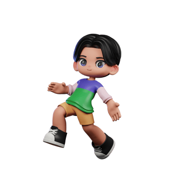 3d Cartoon Character in a Green Shirt and Yellow Shorts Happy Jumping Pose png