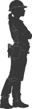 Silhouette engineer women in action full body black color only vector