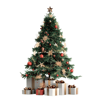 Christmas Tree with Stars, Light, Gift Boxes on Transparent Background png