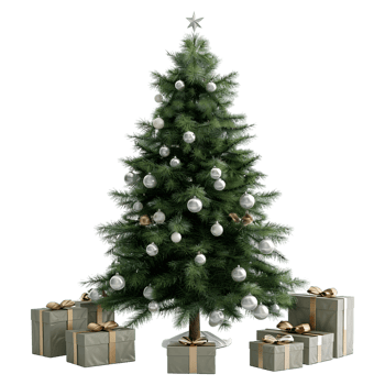 Christmas Tree with Stars, Light, Gift Boxes on Transparent Background png