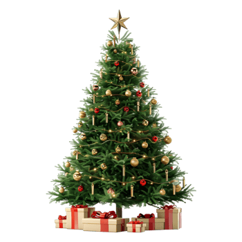 Christmas Tree with Stars, Light, Gift Boxes on Transparent Background png