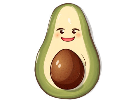 Funny live avocado with eyes smiling, healthy food, funny fruit, isolated on transparent background png