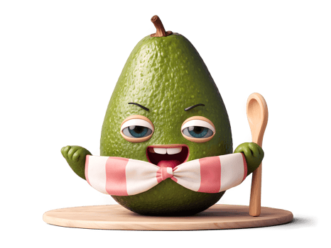 Funny live avocado with eyes smiling, healthy food, funny fruit, isolated on transparent background png