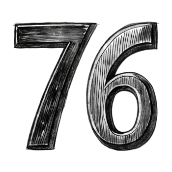 Hand-Drawn Grunge Number 76 - Black Marker Isolated on Transparent Background png