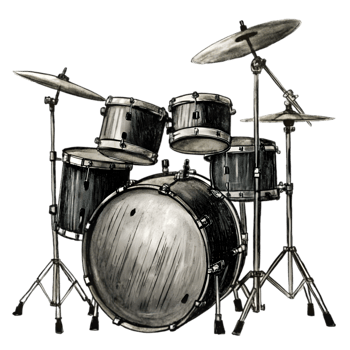 Hand-Drawn Grunge Drum Kit - Black Marker Isolated on Transparent Background png