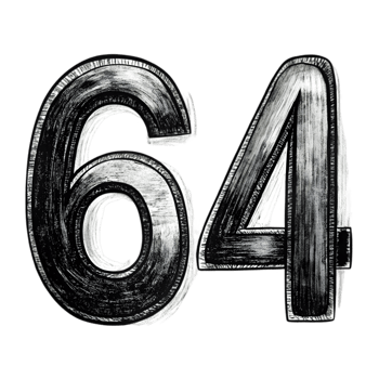 Hand-Drawn Grunge Number 64 - Black Marker Isolated on Transparent Background png