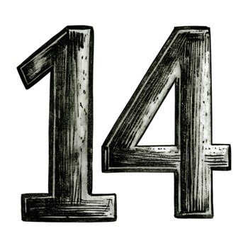 Hand-Drawn Grunge Number 14 - Black Marker Isolated on Transparent Background png