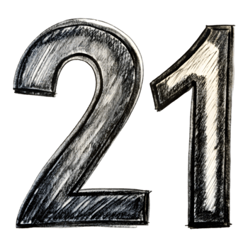 Hand-Drawn Grunge Number 21 - Black Marker Isolated on Transparent Background png