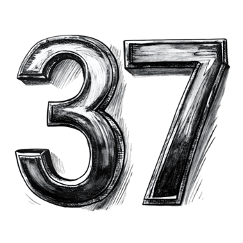 Hand-Drawn Grunge Number 37 - Black Marker Isolated on Transparent Background png