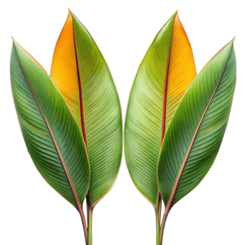 Two Vibrant Green and Yellow Tropical Leaves Against Transparent Background png