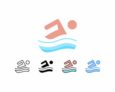 swimming icon.set 5 icon Pool and Sport,line, outline, glyph,filled line,flat color,and blue color.Editable strokes and pixel perfect.Can be used for digital products, prints etc. vector