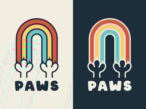 Illustration of paws creating a retro rainbow. Vintage retro design suitable for sticker and t shirt. vector