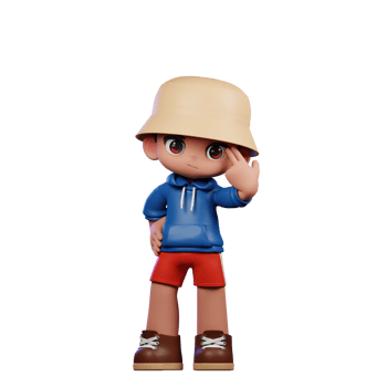 3d Small Figure of a Boy in a Blue Shirt and Red Shorts Pointing at Him Pose png