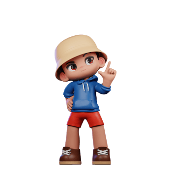 3d Small Figure of a Boy in a Blue Shirt and Red Shorts Having Idea Pose png