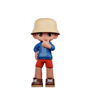 3d Small Figure of a Boy in a Blue Shirt and Red Shorts Curious Pose png