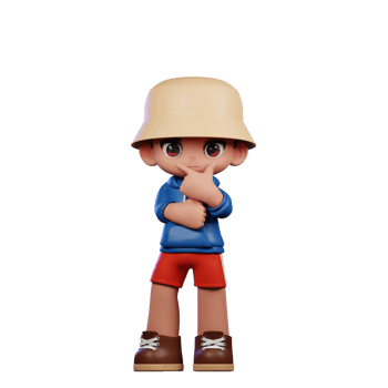 3d Small Figure of a Boy in a Blue Shirt and Red Shorts Doing Curious Pose png