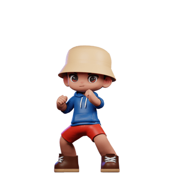 3d Small Figure of a Boy in a Blue Shirt and Red Shorts Ready Fight Pose png
