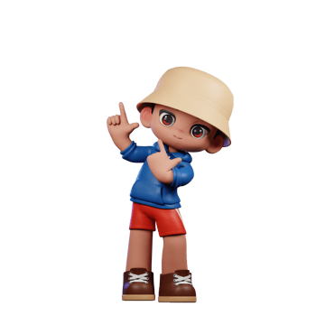 3d Small Figure of a Boy in a Blue Shirt and Red Shorts Pointing Up Pose png