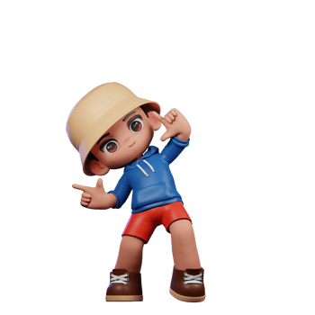 3d Small Figure of a Boy in a Blue Shirt and Red Shorts Pointing Right Pose png