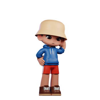 3d Small Figure of a Boy in a Blue Shirt and Red Shorts Worry Pose png