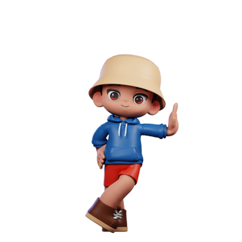 3d Small Figure of a Boy in a Blue Shirt and Red Shorts Acting Cool Pose png