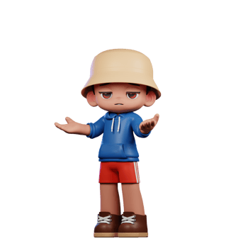 3d Small Figure of a Boy in a Blue Shirt and Red Shorts Confused Pose png