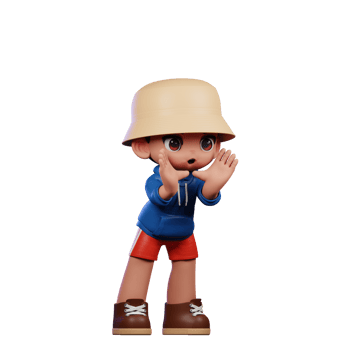 3d Small Figure of a Boy in a Blue Shirt and Red Shorts Shouting Pose png