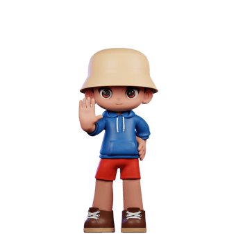 3d Small Figure of a Boy in a Blue Shirt and Red Shorts Doing Stop Sign Pose png