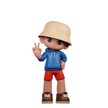 3d Small Figure of a Boy in a Blue Shirt and Red Shorts Showing Peace Sign Pose png
