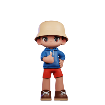 3d Small Figure of a Boy in a Blue Shirt and Red Shorts Showing Thumbs Up Pose png
