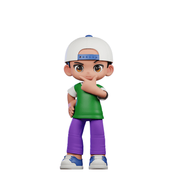 3d Cartoon Character of a Boy in a Green Shirt and Purple Pants Curious Pose png