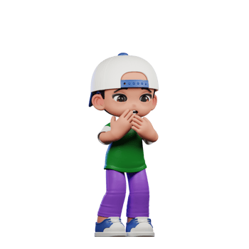 3d Cartoon Character of a Boy in a Green Shirt and Purple Pants Afraid Pose png