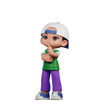 3d Cartoon Character of a Boy in a Green Shirt and Purple Pants Thinking Deeply Pose png