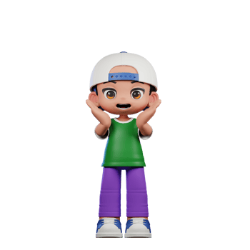 3d Cartoon Character of a Boy in a Green Shirt and Purple Pants Surprise Reacting Happily Pose png