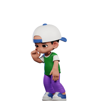 3d Cartoon Character of a Boy in a Green Shirt and Purple Pants Standing Sad Pose png
