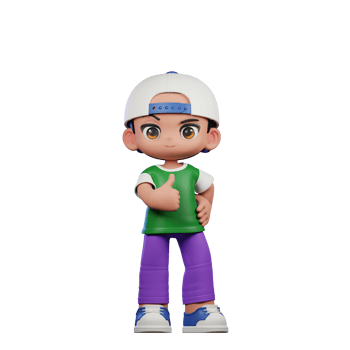 3d Cartoon Character of a Boy in a Green Shirt and Purple Pants Showing Thumbs Up Pose png