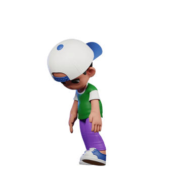 3d Cartoon Character of a Boy in a Green Shirt and Purple Pants Tired Walk Pose png
