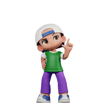 3d Cartoon Character of a Boy in a Green Shirt and Purple Pants Having Idea Pose png
