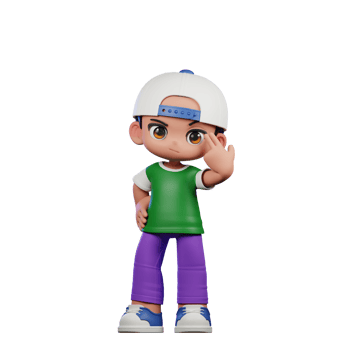 3d Cartoon Character of a Boy in a Green Shirt and Purple Pants Pointing at Him Pose png