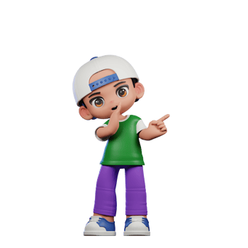 3d Cartoon Character of a Boy in a Green Shirt and Purple Pants Whister to You Pose png