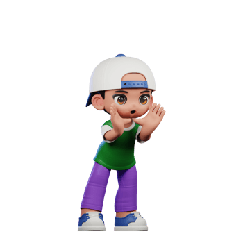 3d Cartoon Character of a Boy in a Green Shirt and Purple Pants Shouting Pose png