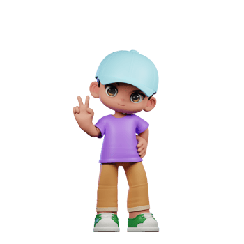 3d Small Boy with a Blue Hat and a Purple Shirt Showing Peace Sign Pose png